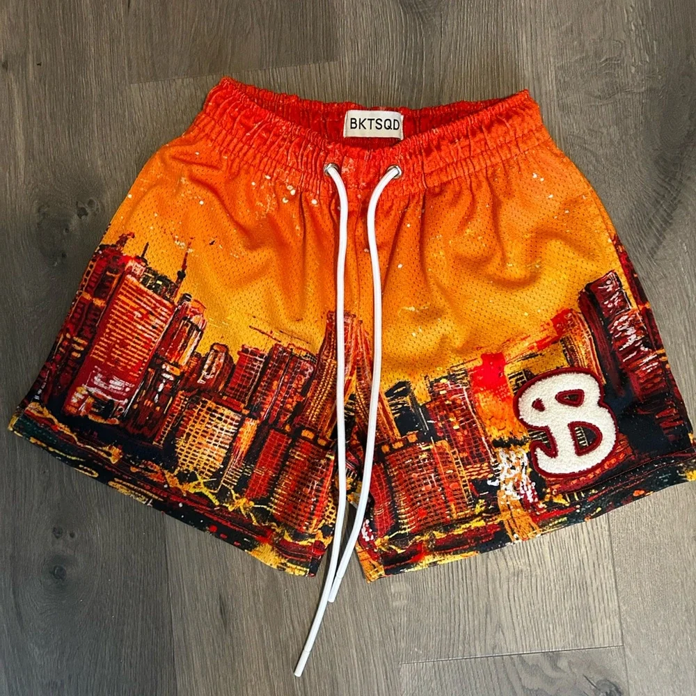 BKTSQD Orange Cityscape Shorts - Picture 1 of 1